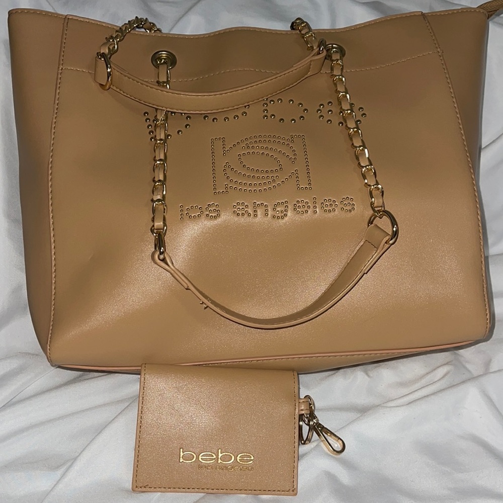 BeBe Los Angeles Tan with Gold Purse with keyhole coin holder with two handles